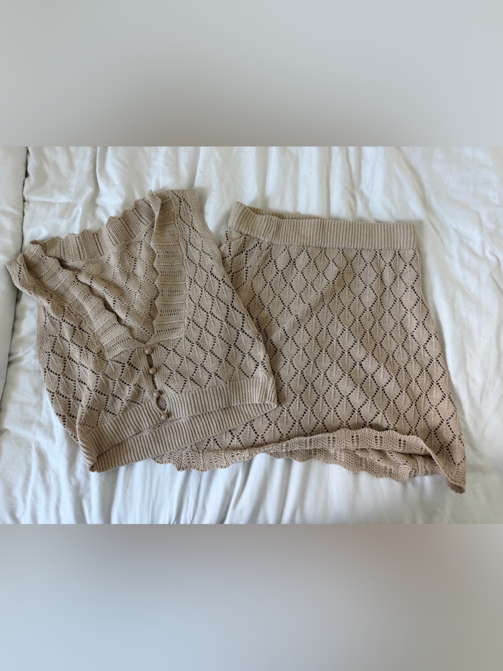 Light Beige Eyelet-Knit Women’s skirt Set
